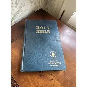 HOLY BIBLE Placed by the GIDEONS in Memory Blue HARDCOVER
